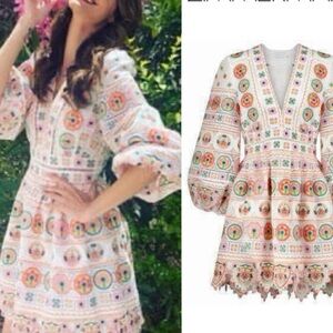 NWOT Zimmermann Brighton Multicolor Embroidered Mini Dress